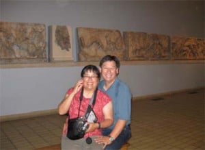 Carin and Howard High in front of the Elgin Marbles at the British Museum