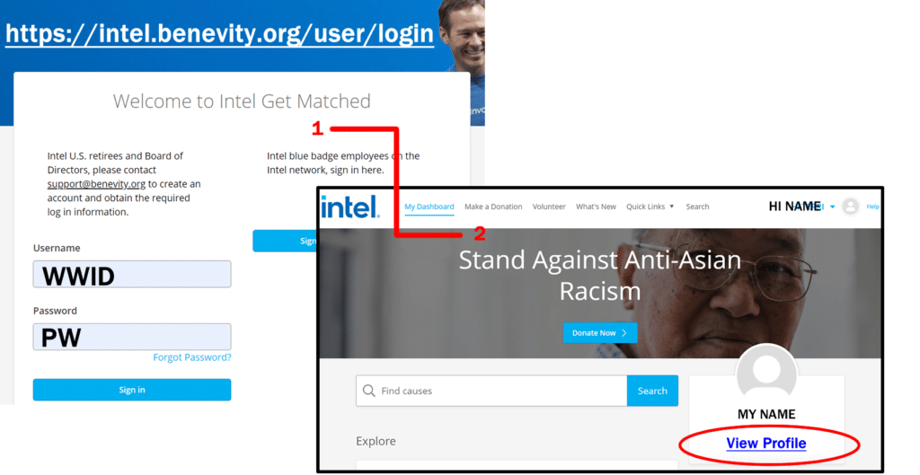 Benevity Login Steps 1 2b Intel Retiree Organization